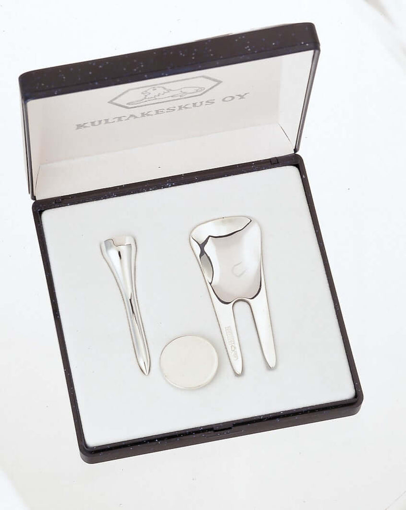 Hopeinen _Golf-setti