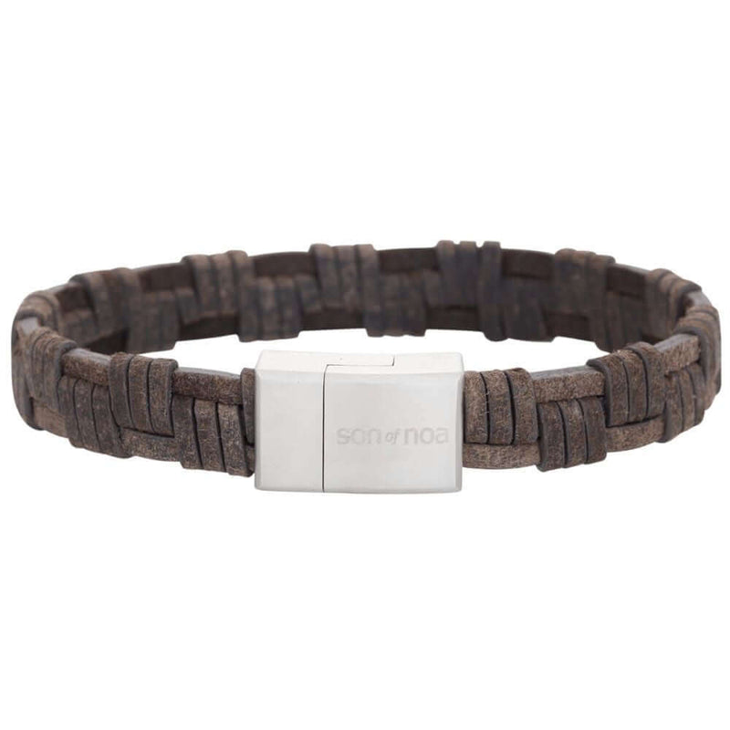 Son of Noa ruskeanharmaa punottu nahkaranneke 897 010-grey