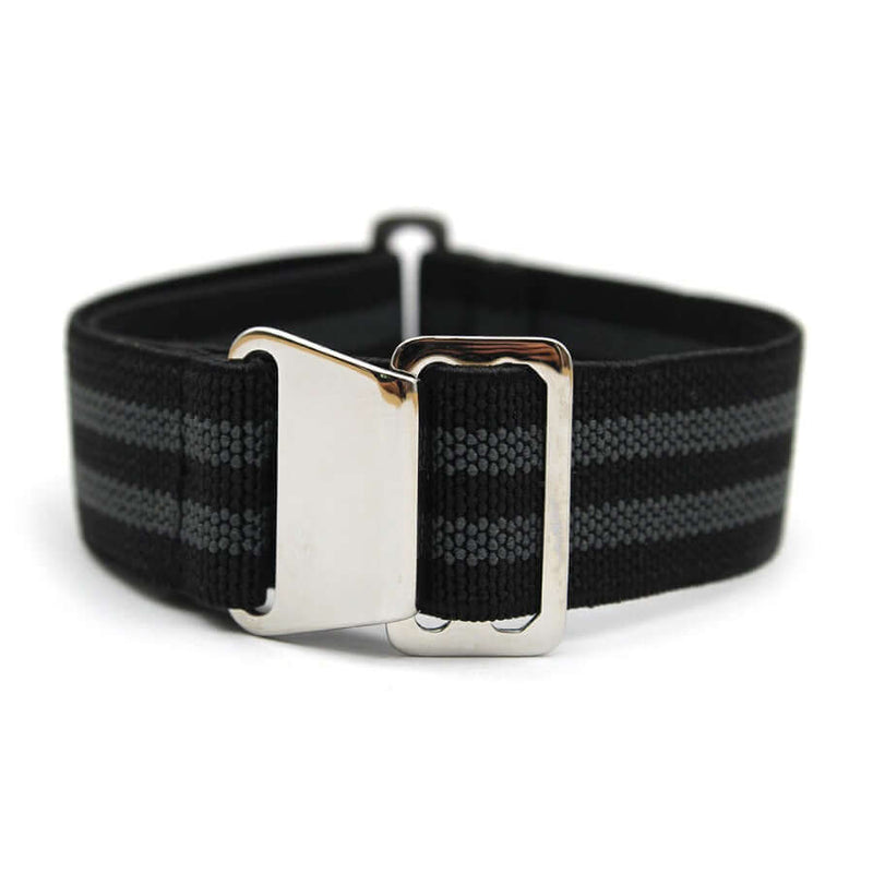 KARU venyvä nato-ranneke mustaharmaa raidallinen James Bond