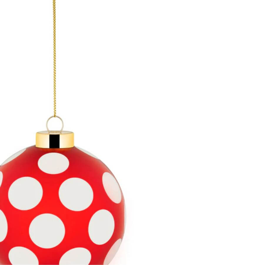 Alessi Delight Joulupallo NZ04 3 punainen joulupallo valkoisilla täplillä, täydellinen joulukoriste.