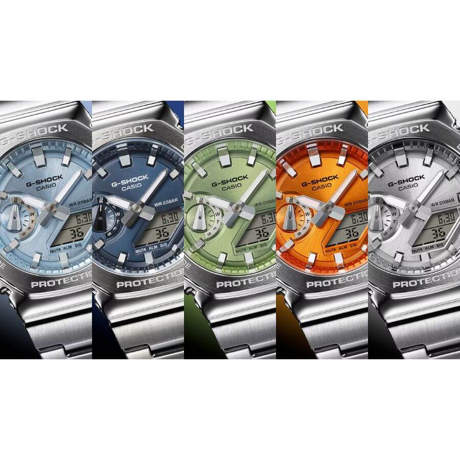 Casio G-Shock G-Steel GM-2110D-2BER eri väreissä, moderni ja tyylikäs kello, erikoisominaisuuksia, 8-kulmainen muoto.