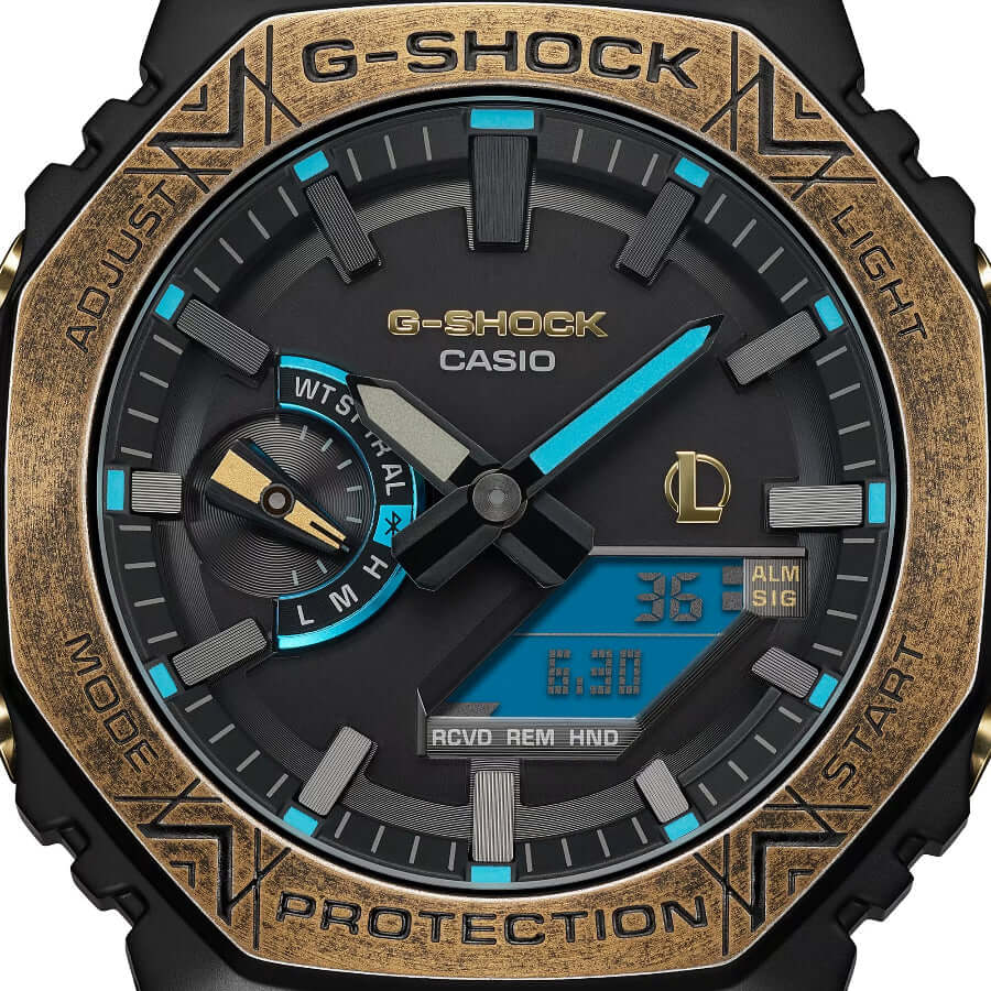 Casio G-Shock League of Legends GM-B2100LL-1AER Limited Edition kello, yksityiskohtainen kuva kellotaulusta.