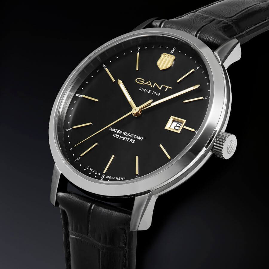 GANT Prestige GP266 Kello P266002 mustalla nahkarannekkeella ja ruostumattomasta teräksestä valmistetulla rungolla.