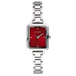 Leijona Jewellery Sointu Rannekello 5172-4734 - Razzle Red, hopeinen rannekello intensiivisellä punaisella kellotaululla.