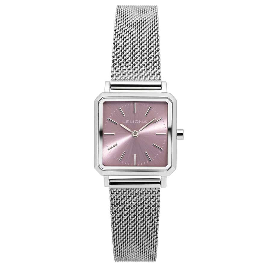 Leijona Säihke Blushing Pink Rannekello 5172-4744 vaaleanpunaisella kellotaululla ja metalliketjulla.