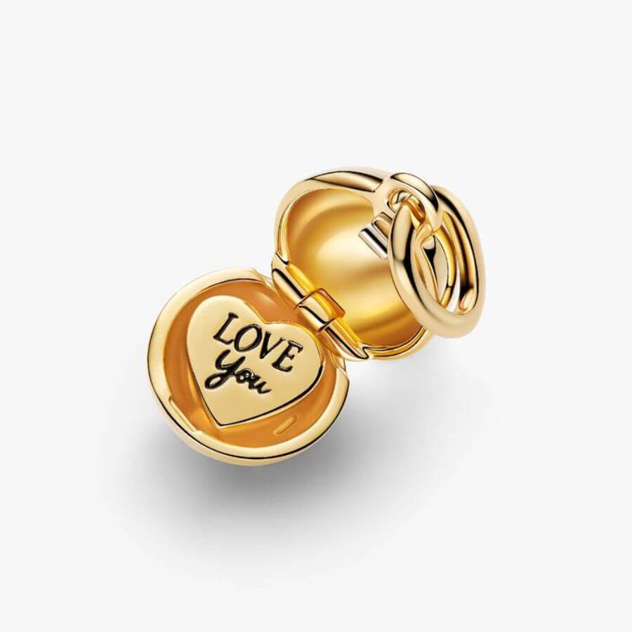Pandora Mum Ball Clasp Charm Hela 764457C01 avattava hele, jossa sisällä teksti LOVE You