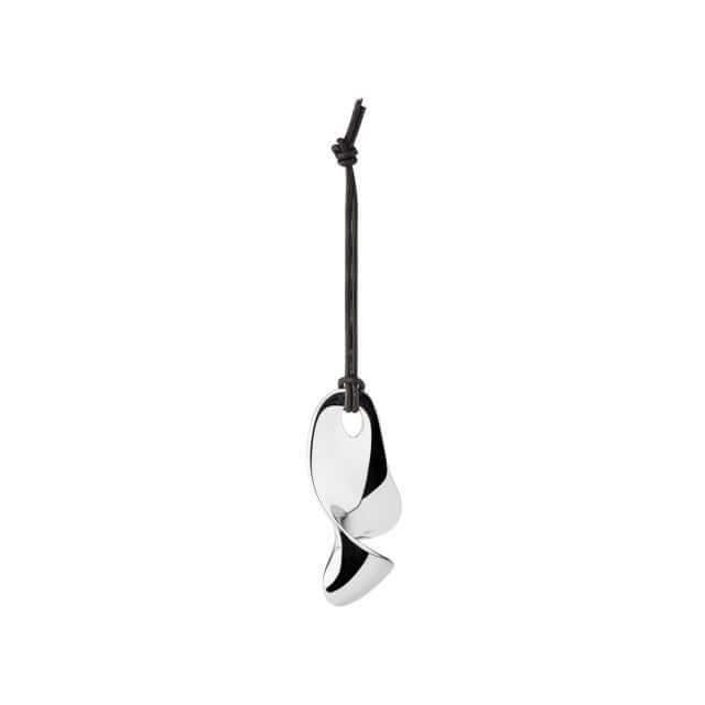 Alessi Pullonavaaja Bulla VS01, moderni pullonavaaja mustassa nahkanauhassa.