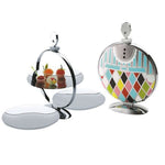 Alessi Fatman Leivostarjotin MW08 värikkäällä designilla ja kolmella tasolla, kakkujen ja herkkujen esillepanoon.