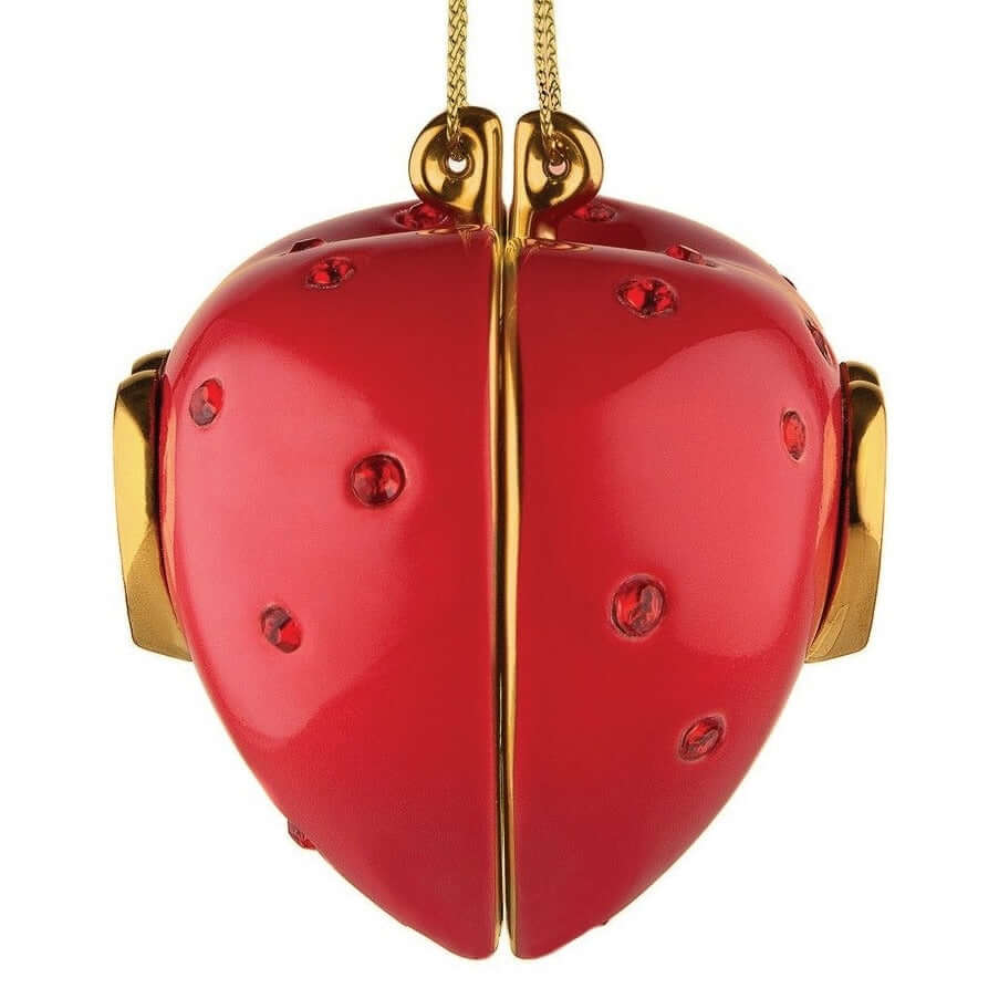 Alessi Faberjori Cuore e Cuora koriste MJ16-11 punainen sydän, jossa on kultaiset yksityiskohdat ja kristallit.