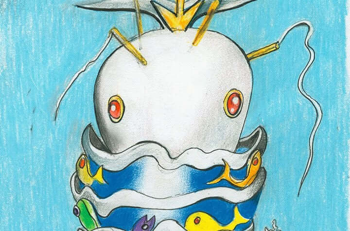 Alessi Faberjori Bianca la Balena Buona koriste MJ16-9, valkoisen valaan koristeellinen kuvaus. Upea design ja värit.