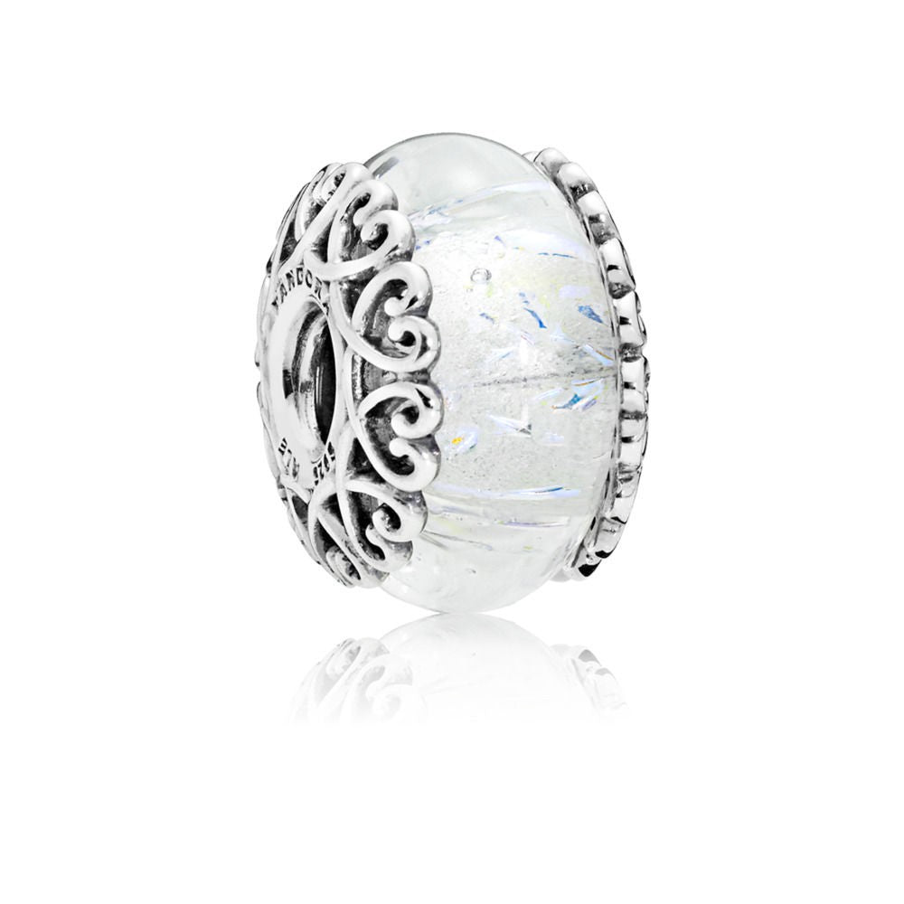 Pandora Iridescent White Glass Murano hela