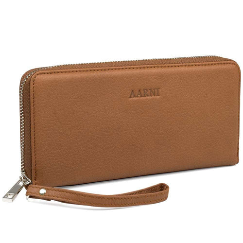Aarni Clutch Wallet Cognac Nahkalompakko Hopea