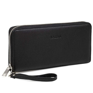 Aarni Clutch black Nahkalompakko hopeisella vetoketjulla