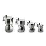 Alessi Moka espressokeitin DC06-9 FM, neljä eri kokoa tyylikkäitä kahvinkeittimiä.