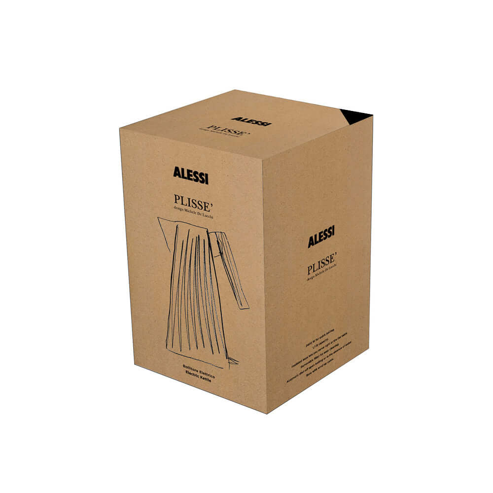 Alessi Plissé vedenkeitin MDL06-1B pakkaus, tyylikäs ja moderni design
