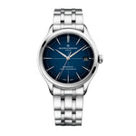 Baume & Mercier Clifton Baumatic 10468 kello, sininen kellotaulu, metalliranneke, tyylikäs muotoilu.
