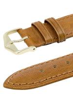 Hirsch Camelgrain kullanruskea kellon ranneke, kullanruskea nahkaranneke kultaisella soljella.