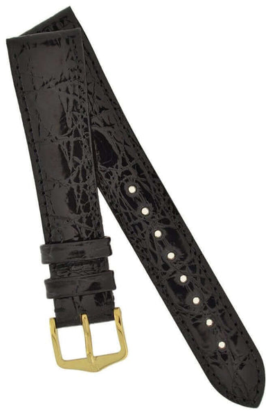 Hirsch Genuine Crocodile musta kellon ranneke