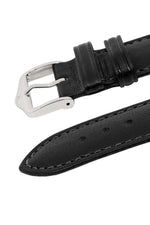 Hirsch Merino musta kellon ranneke 01206050-2, nahkaranneke metallisoljella ja mustalla nahalla.