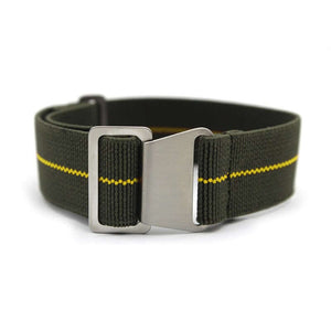 KARU venyvä nato-ranneke vihreä-keltainen raidallinen