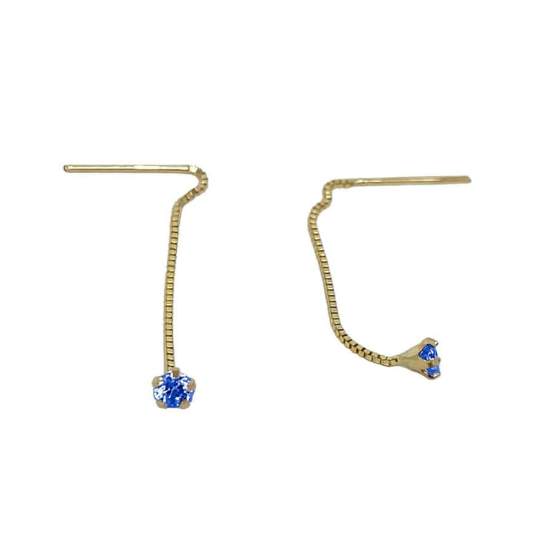 Kultaiset ketjukorvakorut sinisillä zirkoneilla 23-1029sin