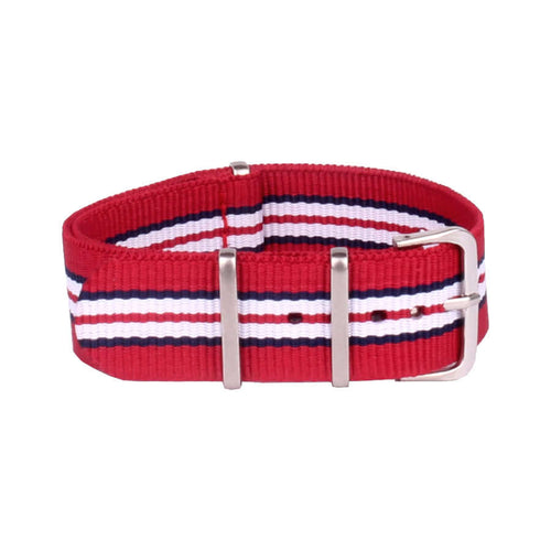 KARU kellon nato-ranneke puna-sinivalkoinen raidallinen