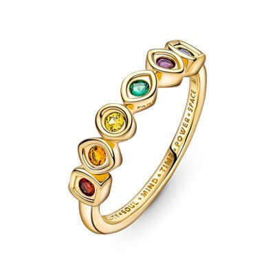 Pandora Marvel The Avengers Infinity Stones 160779C01, kullattu sormus, jossa 6 värikästä kiveä.