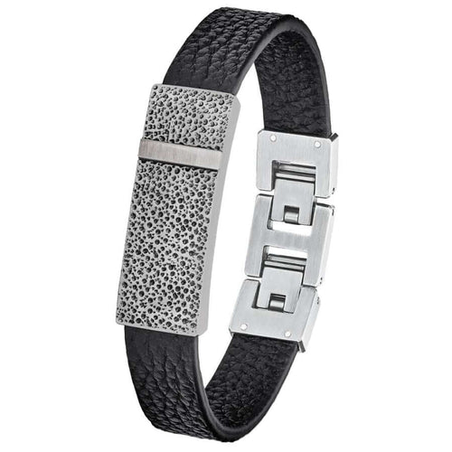 S.Oliver musta nahkainen rannekoru laatalla 2027445