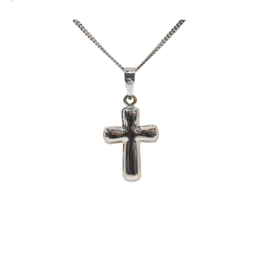 14k valkokultainen rippiristi 40cm ketjulla